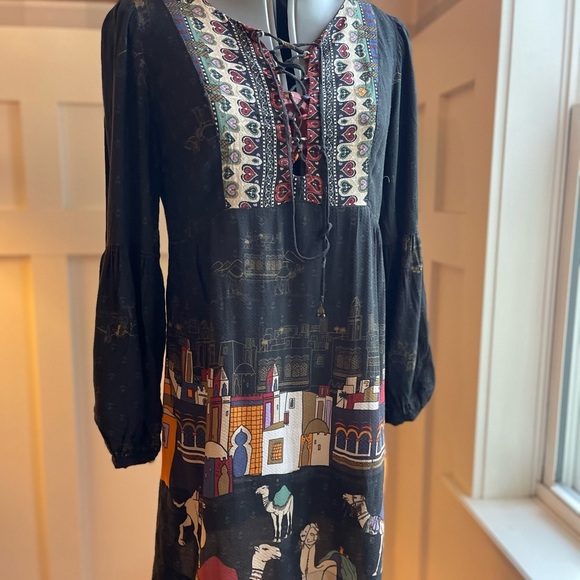 FARM Rio Black Dress with Multicolor City Print Size Small - Picture 3 of 9